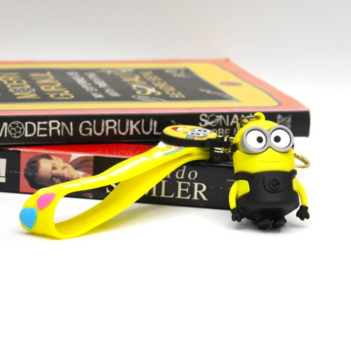 Black and Yellow Minion with Lanyard Keychain | Premium Action Character 3D Rubber Silicone Keychain For Car & Bike Gifting With Key Ring Anti-Rust