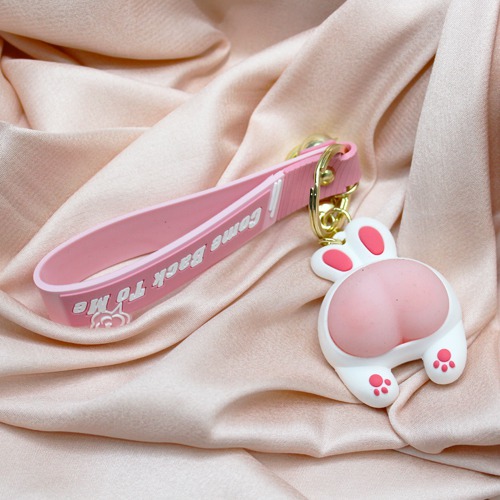 White Bunny Buttocks Cute Butt Keychain with Lanyard | Multicolour Hard Plastic Design Keychain for Car Bike Home Keys for Men and Women