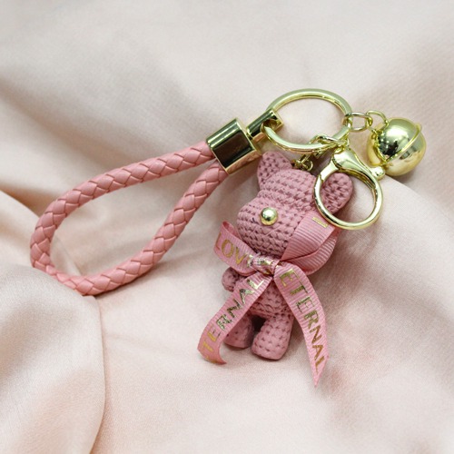 Pink Teddy Bear Keychain | Multicolour Hard Cotton Design Keychain for Car Bike Home Keys for Men and Women