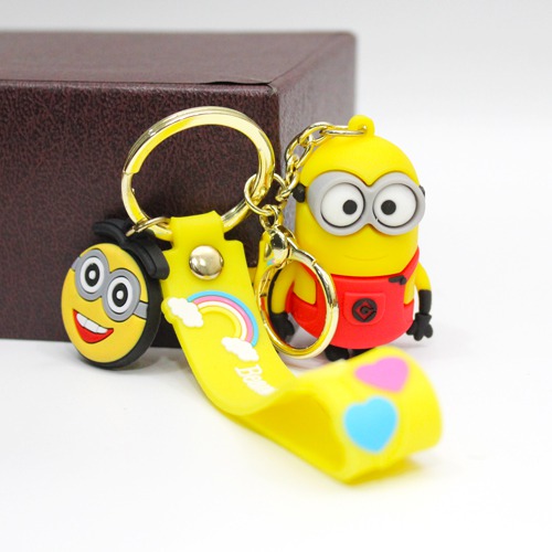 Red 3D Minion Keychain With Lanyard | Minion Friends and Family Cartoon Character Rubber Keychain for Car Bike School Begs office PVC Rubber Keychain and Key ring