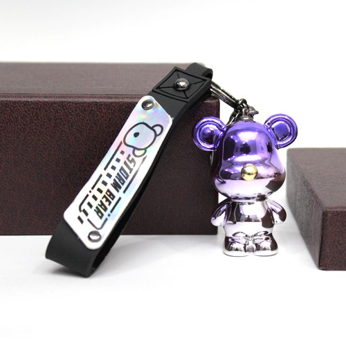 Purple Storm Bear Keychain with Lanyard | 3D Plastic Silicone Keychain for Car & Bike Gifting with Key Ring Anti-Rust