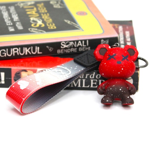 Black and Red Teddy Bear Keychain with Lanyard | Multicolour Hard Plastic Design Keychain for Car Bike Home Keys for Men and Women