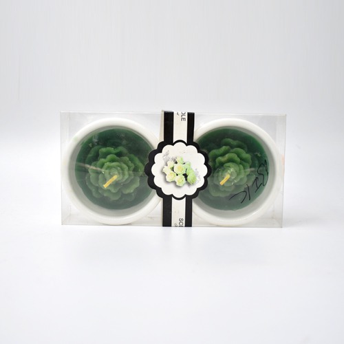 Green Colour Flower Design Scented Candle With Candle Bowl