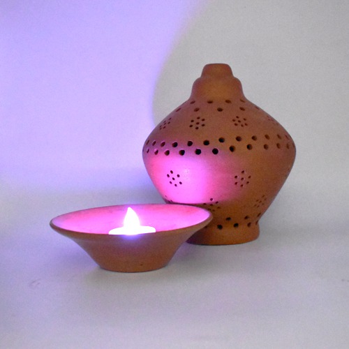 Brown Terrocotta Handmade Candle Holder For Home & Office Decoration