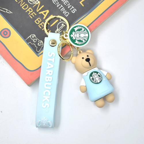 Starbucks Blue Bear Keychain | 3D Multicolour Hard Plastic Design Keychain Key Ring Anti-Rust for Car Bike Home Keys for Men and Women