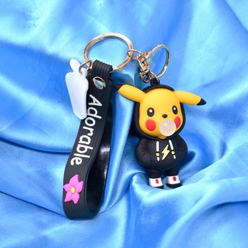 Blow Bubble Pikachu Keychain | Premium Action Character 3D Keychain For Car & Bike Gifting With Key Ring Anti-Rust