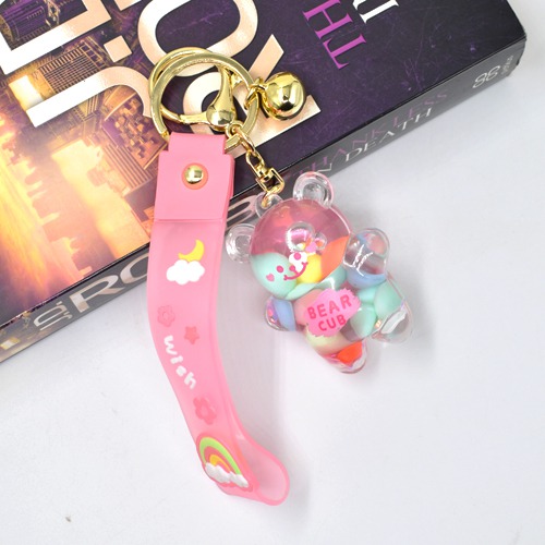 Crystal Bear Liquid Keychain | 3D Multicolour Hard Plastic Design Keychain Key Ring Anti-Rust for Car Bike Home Keys for Men and Women