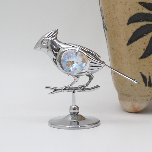 Sparrow Figurine Silver Plated Metal Crystal Art