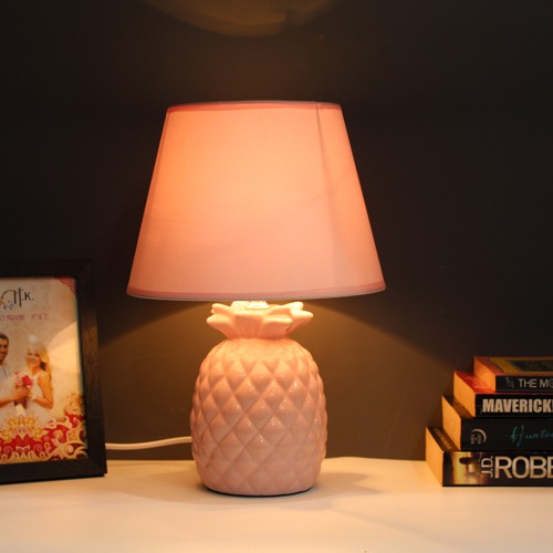 Pink Fabric Shade With Pineapple Shape Base Table Lamp