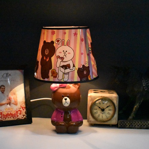 The Cute Teddy Bear Shape Table Lamp With Multicolor Fabric Shade For Home Decor, Desktop