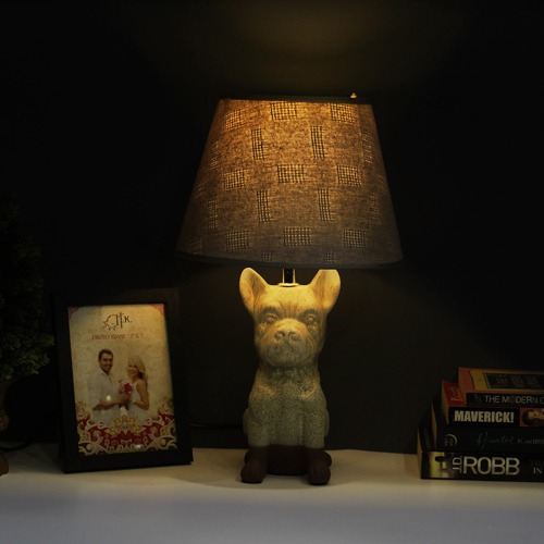 Brown  Fabric Shade With  Ceramic  Dog  Shape Table Lamp  For Home & Office Dcor