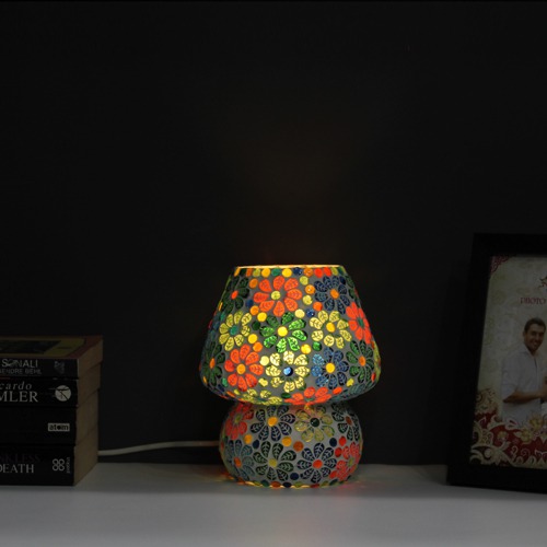 Muticolour Mosaic Style Dome Shape Table Lamp For Home & Office Decor