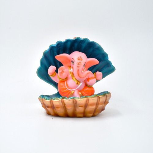 Ganesha Sitting In shell Statue For Car Dashboard