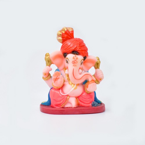 Pink Based With Feta Ganpati Statue For Car Dashboard