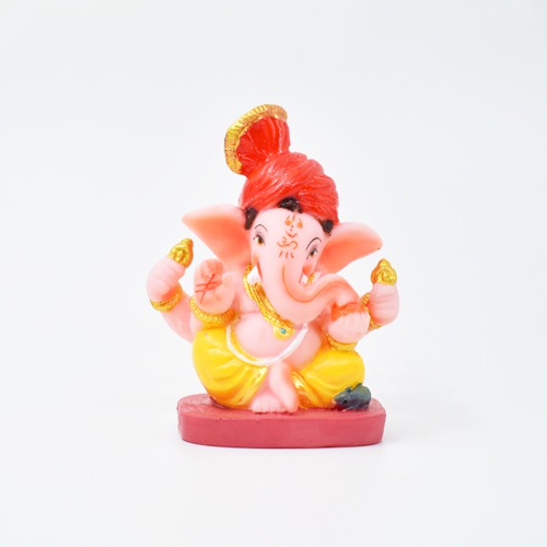 Small Sitting Ganpati With Feta For Car Dashboard