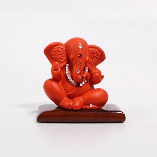 Red Diamond Studs Ganesh Idol For Car Dashboard