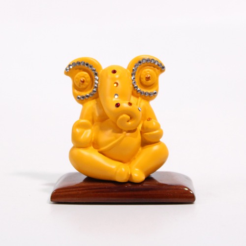 Yellow Colour Diamond Studs Ganesha Statue For Car Dashboard