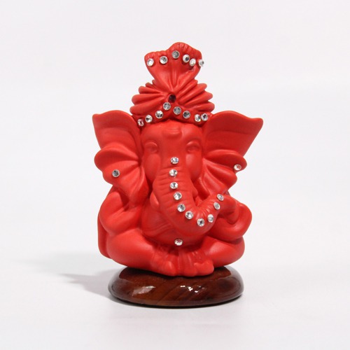 Red Lord Ganesha Pagdi Ganesha Statue For Car Dashboard