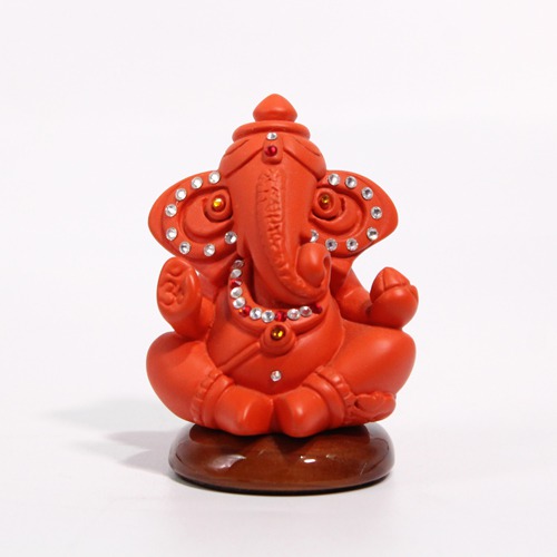 Small Red Decorative Ganesh Idol For Car Dashboard