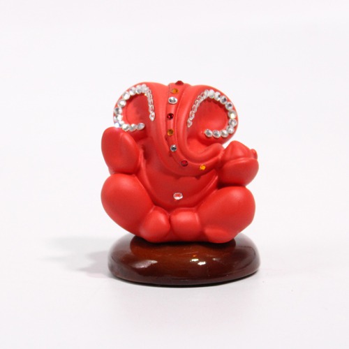 Red Diamond Studs Ganesh Statue For Car Dashboard