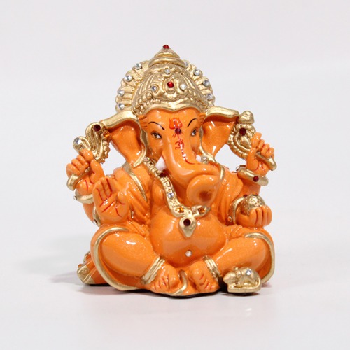 Decorative Orange Dashboard Ganesha Idol For Decor