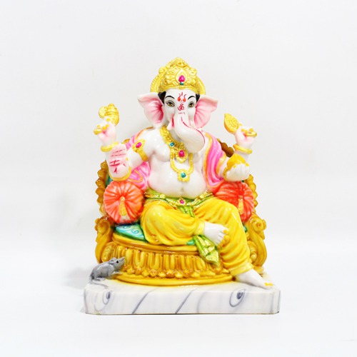 Glossy Ganesha Sitting in Sinhasan Idol For Home Decor