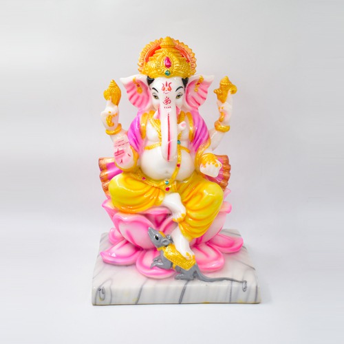 Sitting on Lotus Ganesha Idol for Home Decor