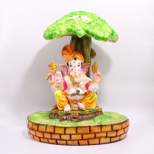 Sitting Under Tree Ganesha Idol For Home Decor