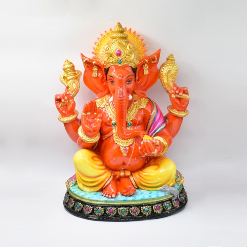 Orange Fiber Ganesha Idol For Home Decor 12inch