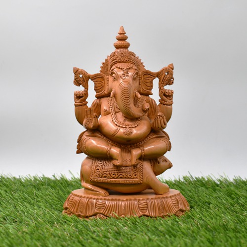 Sand Wood Beautifully Hand Carved Lord Ganesha Idol For Car Dashboard