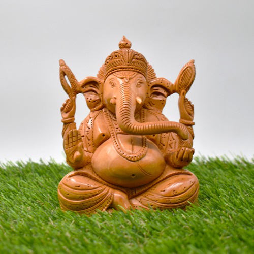 Wooden Decorative Ganesha Carving Idol For Car Dashboard