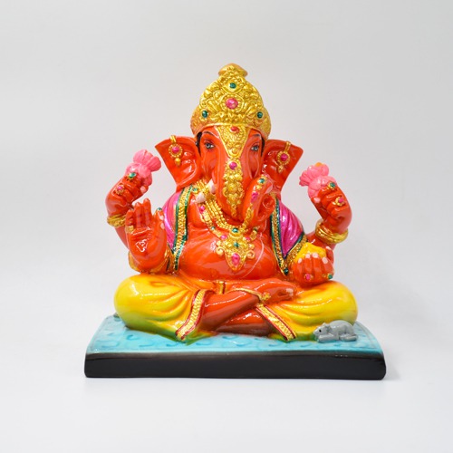 Orange Dagdu Seth Ganapti Idol For Home Decor