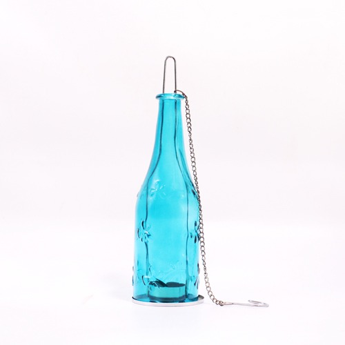 Blue Glass Hanging Bottle Tea-light Holder For Home & Office Decor