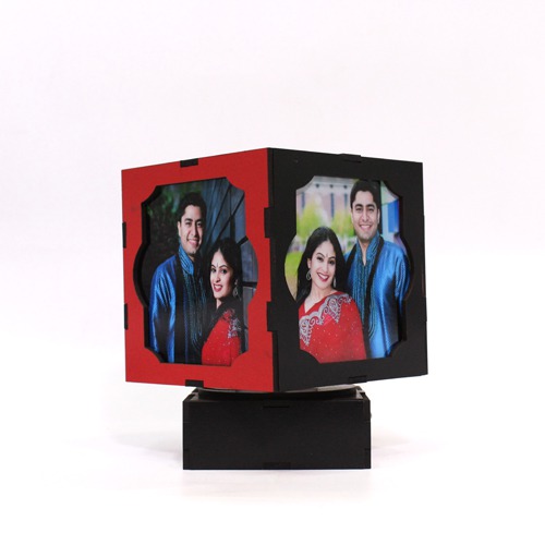 LED Rotating lamp | Customized LED Table Lamps with Personalized Photo Frames Rotating Cube for Home & Bedroom Decorative Light Frame Set