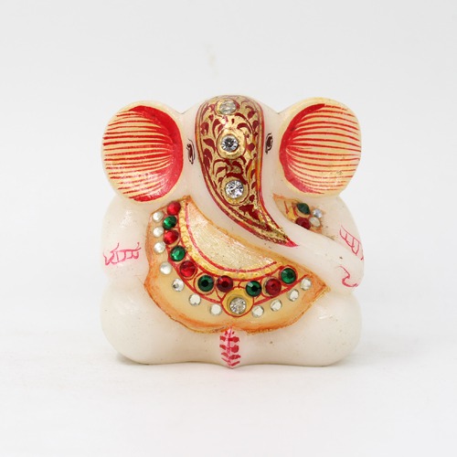 White Marble Diamond studded  Ganesha Statue For Home Decor