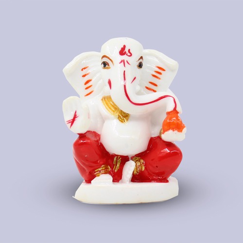 Glossy  Red Dothi Taklu Ganesha Idol For Car Dashboard