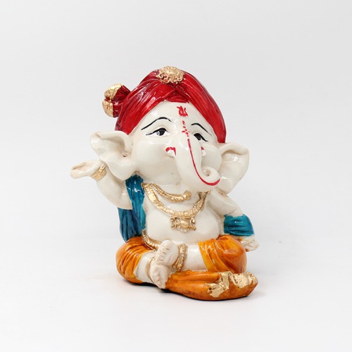 Red Pagdi Little Ganesha Sculpture Showpiece For Home Decor , Ideal Gift For Friends