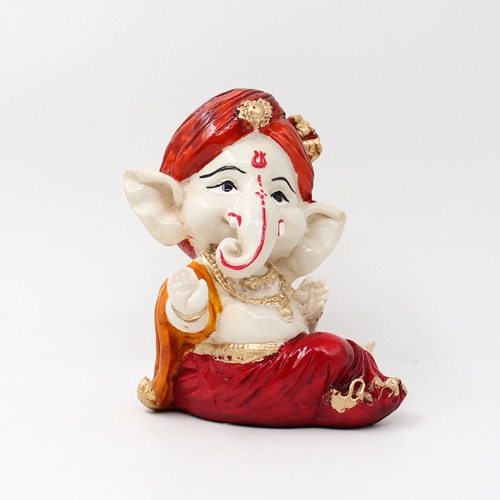 Orange Pagadi Little Ganesha Sculpture Showpiece For Home Decor