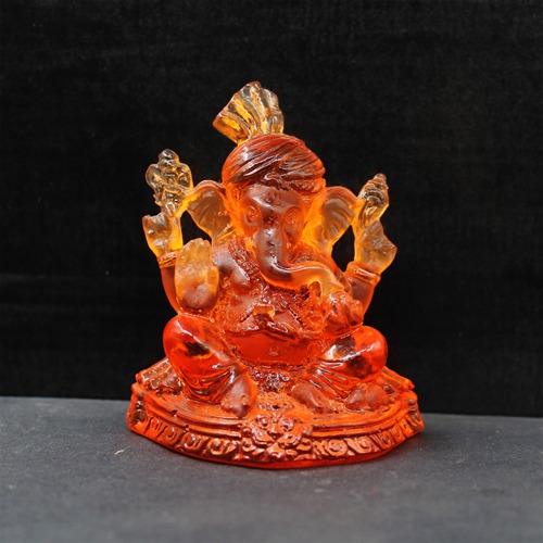 Orange Polyresin Maharaj Ganesh Idol For Card Dashboard