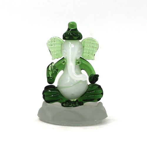 Green White Crystal Glass God Ganesh Blessing Idol For Home & Office Decor