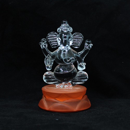 Orange Base Glass Ganesha Statue For Home Decor