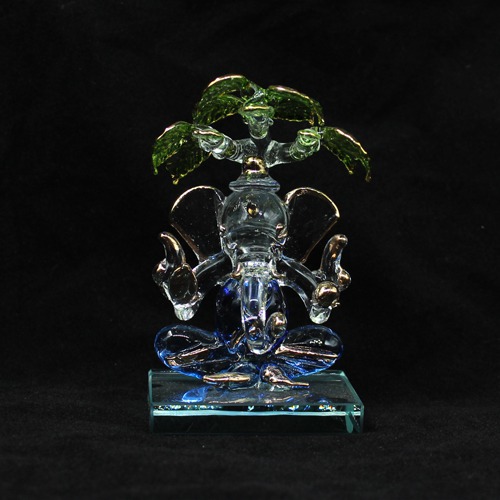 Multi colour Glass Sitting Ganesha Under The Tree For Home Decor