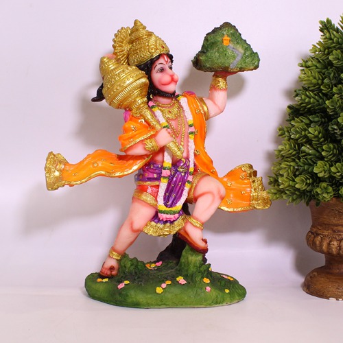 Lord Hanuman Holding Parvat Murti , Multicolour, Hanuman Statue, Fiber Hanuman