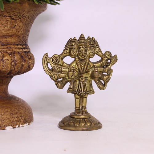 Brass Panchmukhi Hanuman Idol Panchmukhi Five Face Hanuman Bajrangbali for Home and Office