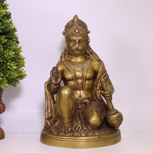 Brass Lord Hanuman Ji Murti Bajrangbali Sankat Mochan Bhagwan Idol for Temple car Dashboard Home Decor Statue Gift