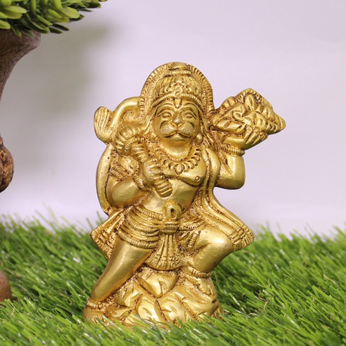 Brass Hanuman Ji Holding Sumeru Parvat Murti Decrotive Showpiece for Gift, Office & Home Decor