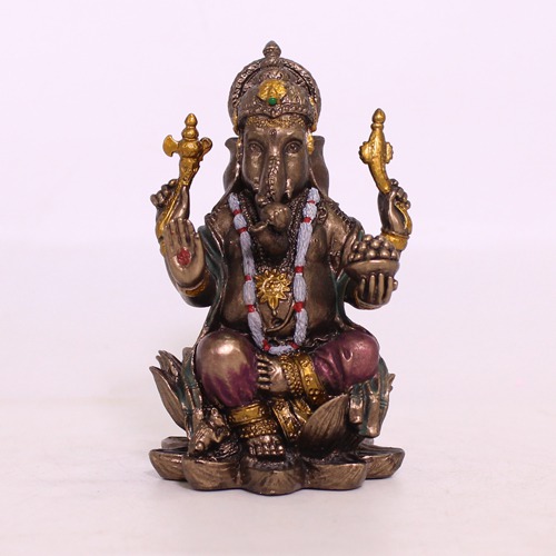 Mini Lord Ganesha  sitting On Lotus Statue For Home Decor