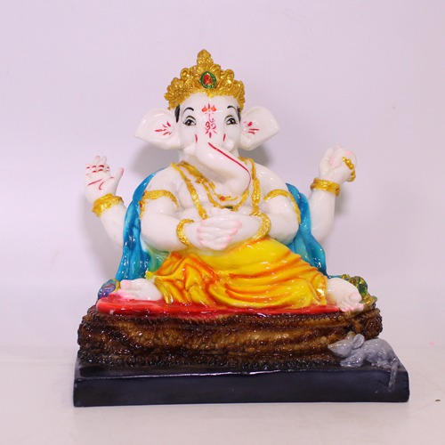 Glossy White Sitting  Lord Ganesha Idol For Home Decor