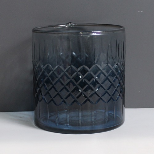 Blue Etching Glass Candle Holder | Glass Vase | For Money Plant | Lucky Bamboo Plant | Elegant Shaped Vase | Flower Pot