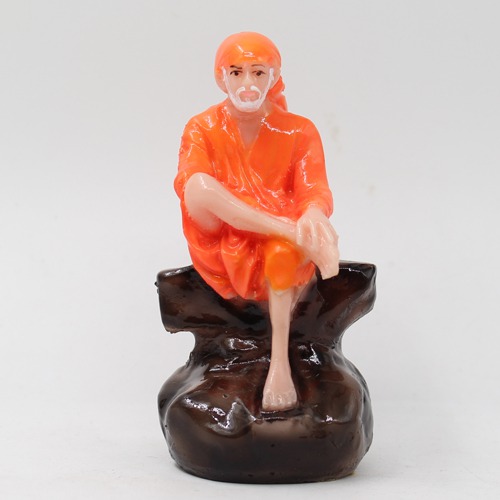 Glossy Orange Sai Baba Sitting On Stone , Sai Baba Statue For Pooja Room Home Temple idol